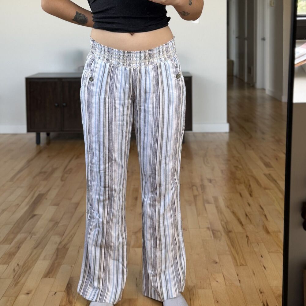 Coastal Y2K Rewash Striped Linen Low Rise Pants